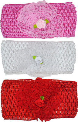 

FAVINO Crochet Cutwork Flower Baby Headband ( Pink , White , Red ) 3 Pcs Set Head Band(Multicolor)