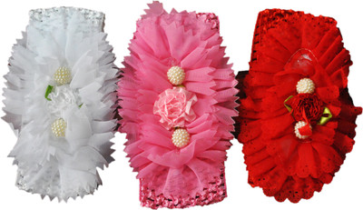 

FAVINO Crochet Cutwork Flower Baby Headband ( White , Pink , Red ) 3 Pcs Set Head Band(Multicolor)