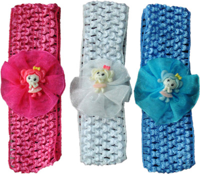 

FAVINO Crochet Cutwork Flower Baby Headband ( Pink , White , Blue ) 3 Pcs Set Head Band(Multicolor)