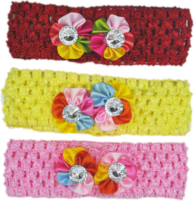 

Netboys Crochet Cutwork Flower Baby Headband ( Red , Yellow , Pink ) 3 Pcs Set Head Band(Multicolor)
