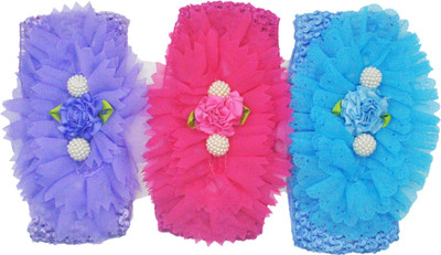 

Netboys Crochet Cutwork Flower Baby Headband ( Purple , Pink , Blue ) 3 Pcs Set Head Band(Multicolor)