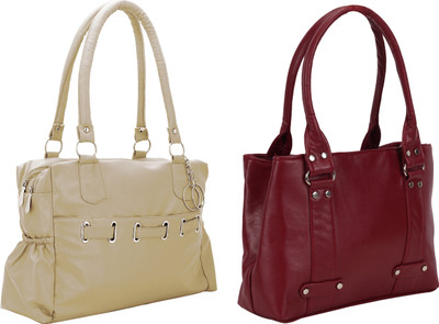 

Lady bar Shoulder Bag(Tan, Maroon), Maroon;tan
