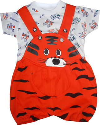 

Cute Raskals Dungaree For Boys & Girls Party Animal Print Cotton(Orange, Pack of 1