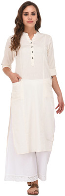 Pistaa Women Solid A-line Kurta(Beige)