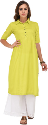 Pistaa Women Solid Anarkali Kurta(Green)
