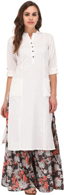 Pistaa Women Solid A-line Kurta(White)