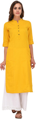 Pistaa Women Solid A-line Kurta(Yellow)