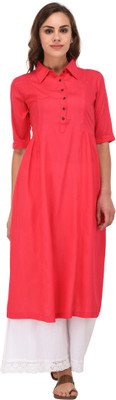 Pistaa Women Solid Straight Kurta(Pink)