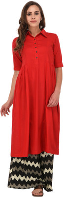 Pistaa Women Solid Anarkali Kurta(Red)