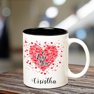 

Huppme I love you Visistha Inner Black romantic coffee name mug Ceramic Mug(350 ml), Black;white