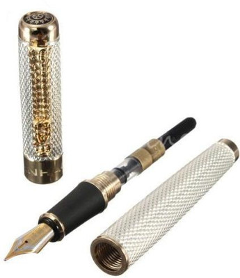 

SMKT Jinhao 1200 SILVER Fountain & Roller Pen Golden Dragon Red Crystal Eyes,Silver Gift Set Fountain Pen