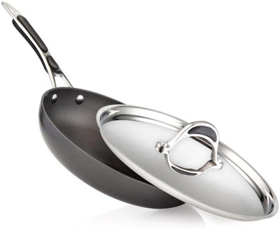 

Greenchef Fry Pan 240mm HA - With Lid Stir Fry Pan 24 cm diameter(Hard Anodised, Non-stick), Black