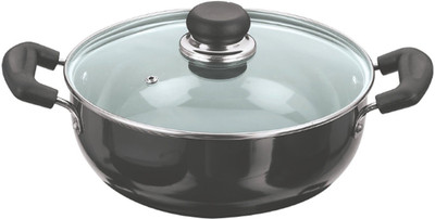 

Vinod Vinod Cookware _1 Kadhai 22 cm with Lid(Hard Anodised, Non-stick, Induction Bottom), Black