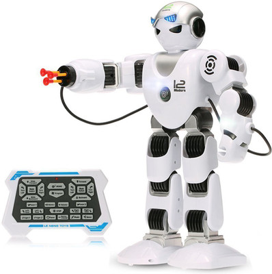 

ShopMeFast 2.4G Intelligent Programmable Humanoid Smart Remote Control Robot with Shoot Music Dance Arm-swing Kit Toy For Kids(White, Black), Black;white