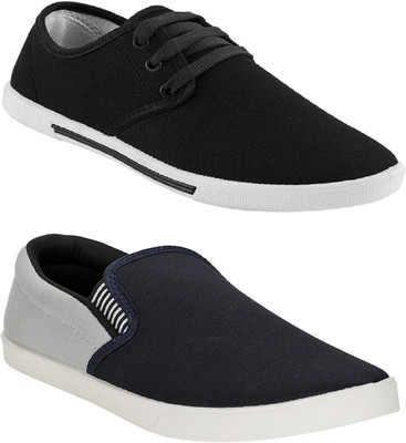 

Chevit Men's Combo Pack of 2 Canvas Shoes For Men(Black, Navy, Black & grey