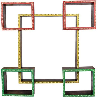 

Indikala Ethnic Mangowood Utility Shelf Wall Décor Wooden Wall Shelf(Number of Shelves - 5, Multicolor)