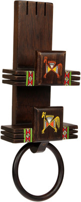 

Indikala Ethnic Wooden Tooth Brush & Hand Towel Holder (14 Inches Tall) Regular Organizer( )