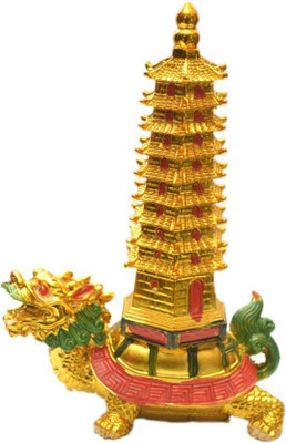 

MYEBIZSTORE Tower On Dragon Decorative Showpiece - 17 cm(Alloy, Gold, Multicolor)
