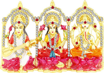 

Smstraders Laxmi Ganesha & Saraswati Decorative Showpiece - 7 cm(Gold Plated, Multicolor)