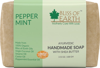 

Bliss of Earth Organic Peppermint Ayurvedic Handmade Soap With Organic Shea Butter | 100GM | Made of Bliss of Earth™ Organic Oils | Extra Virgin Coconut Oil, Castor Oil, Sesame Oil and Peppermint Essential Oil | A Bathing Experience Like Never Before |(10