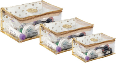 

Pretty Krafts Dot prints Makeup and Jewellery Vanity Box(Golden)
