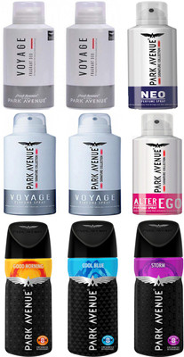 

Park Avenue 4 Voyage, Alter Ego, Neo, Gm, CB, Storm Deodorant Spray - For Men(130 ml, Pack of 9)