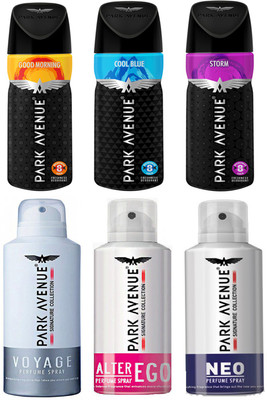 

Park Avenue Gm, CB, Storm, Voyage, Alter Ego, Neo Deodorant Spray - For Men(130 ml, Pack of 6)