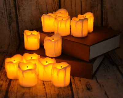 

A To Z Traders Waterproof Flameless Melting WAX LED TeaLight (Height: 5cm x Width:4cm) Plastic (Pack of 12) Table Diya Set(Height: 2 inch)