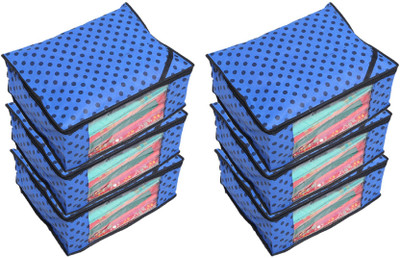 Kuber Industries Designer " Non Woven Polka Dots Designer Saree Cover Set of 6 Pcs (Royal Blue) " NONWOVENNWSC24(Blue)