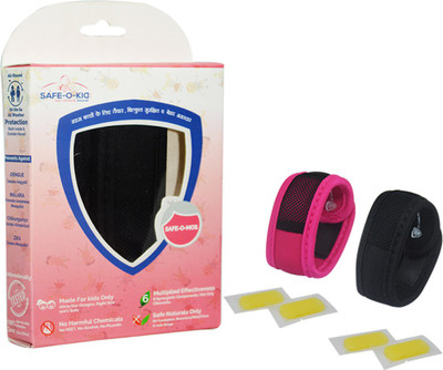 

Safe-O-Kid Set of 2 (BLACK+PINK) Anti-Mosquito Band, 4 Refills, 6 FREE Mosquito Patches, DEET-Free, Reusable, Mosquito Repellent Bracelet(Pack of 2)