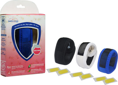 

Safe-O-Kid Set of 3 YELLOW+BLACK+WHITE Anti-Mosquito Band, 6 Refills, 6 FREE Mosquito Patches, DEET-Free, Reusable, Mosquito Repellent Band(Pack of 3)