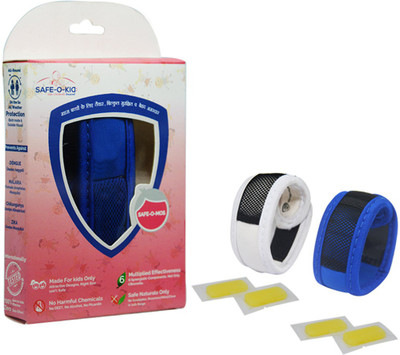 

Safe-O-Kid Set of 2 (BLUE+WHITE) Anti-Mosquito Band, 4 Refills, 6 FREE Mosquito Patches, DEET-Free, Reusable, Mosquito Repellent Bracelet(Pack of 2)