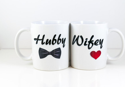 

VAMSUM HUBBY & WIFEY Ceramic Mug(300 ml, Pack of 2), Black;red;white