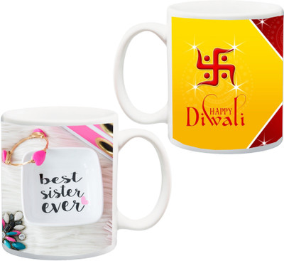 

Stylotrendz Combo gift for Diwali & Bhai dooj for Sister Coffee Ceramic Mug(325 ml, Pack of 2), White