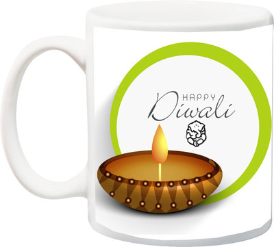 Stylotrendz Happy Diwali Green Small Ganesh Print Ceramic Mug(325 ml), White
