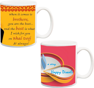 

Stylotrendz Diwali and Bhaiyadooj Combo gift for Brother Ceramic Mug(325 ml, Pack of 2), White