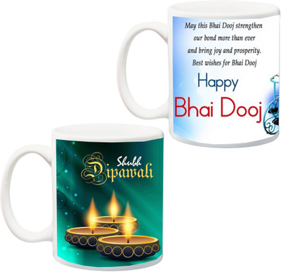 

Stylotrendz Special Combo gift for Diwali & Bhai dooj Coffee Ceramic Mug(325 ml, Pack of 2), White