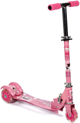 

k t brothers Three Wheeled Height Adjustable Scooter with Lights & Breaks(Pink)