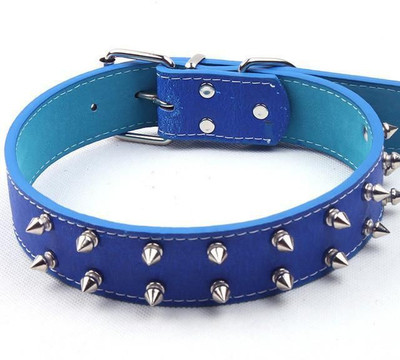 

Sollar's Double Spiked Leather Dog Everyday Collar(, Blue