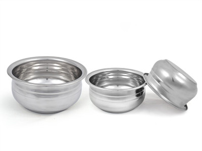 

Kitchen Krafts 24G FLAT PLAIN BOTTOM SET OF 3 Handi 400 ml, 700 ml, 1000 ml, (Stainless Steel, Non-stick) Handi 1 L(Stainless Steel, Non-stick, Induction Bottom)