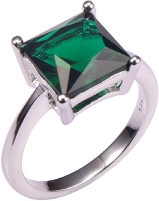 Jaipur Gemstone Natural Emerald Stone Ring 7.25 Ratti With certified Stone Emerald Silver Plated Ring