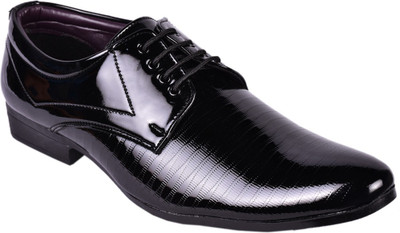 

somugi Black Patent leather Formal Lace up Shoes Derby For Men(Black