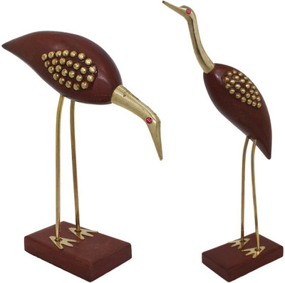 

Frabjous Set of 2 Wooden Golden Polished Birdseye (Bagoola) Home Décor Decorative Showpiece - 33 cm(Wooden, Brown)
