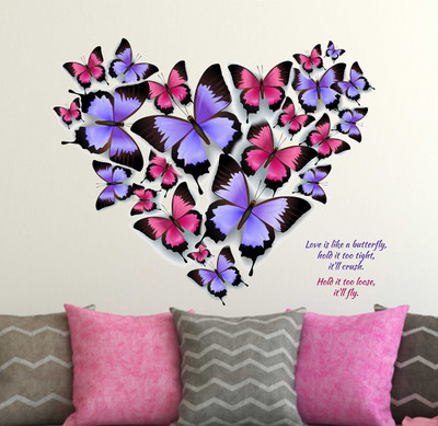 HAPPYSTICKY 60 cm Butterfly Heart Removable Sticker(Pack of 1)