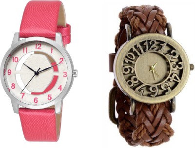 COSMIC Classic Vintage Hollow Leather Watch & TRANSPARENT PINK CIRCLE FANCY PARTY WEAR Watch  - For Women   Watches  (COSMIC)