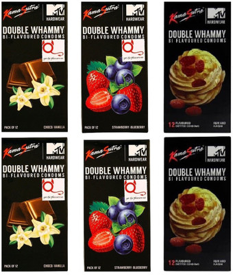 KamaSutra Double Whammy, Dual Flvoured (72s, Multi Pack of 6) Condom(Set of 6, 72S)