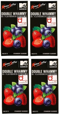 

KamaSutra Double Whammy, Dual Flvoured: STRAWBERRY-BLUEBERRY (48s, Pack of 4) Condom(Set of 4, 48S)