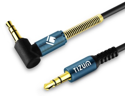 TIZUM 6 Feet Premium 3.5mm- Gold Plated, Right Angle Connector with Spring for Home, Office, Automobile 1.8 m AUX Cable(Compatible with Mobile, Laptop, Tablet, Mp3, Gaming Device, Blue, One Cable)