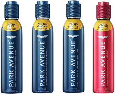 

Park Avenue 3 Marcus and 1 Alexander Deodorant Combo Pack of 4 Body Spray - For Men(600 ml, Pack of 4)