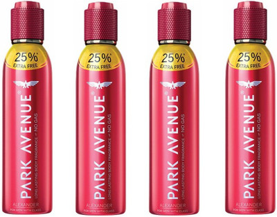 

Park Avenue 4 Alexander Deodorant Combo Pack of 4 Body Spray - For Men(600 ml, Pack of 4)